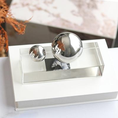 Edelstahl Silber Kugel Schreibtischornamente Rechteckige Acryl Kugel Ornamente Büro Haus Dekoration Wohnzimmer Zubehör