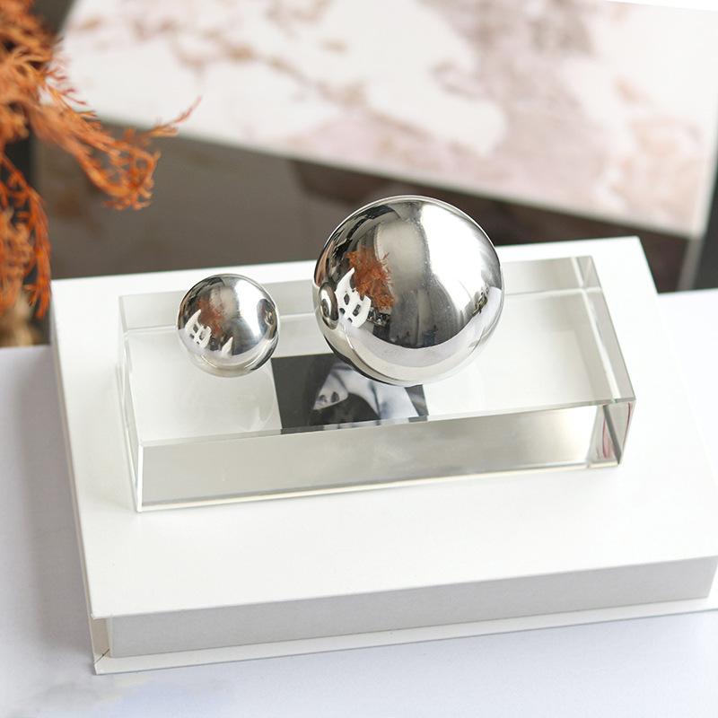 Edelstahl Silber Kugel Schreibtischornamente Rechteckige Acryl Kugel Ornamente Büro Haus Dekoration Wohnzimmer Zubehör