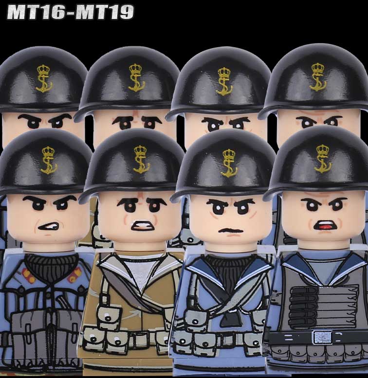 MOC WK2 Italienische Soldaten Figuren Bausteine Italien Armee Infanterie Offizier Waffen Pistole Umhang Helme Panzerkanone Steine Spielzeug