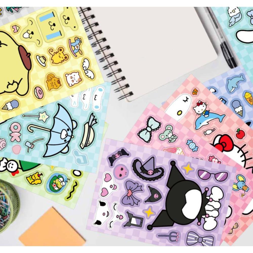Sanrio Dress Up Sticker, Children'S Cute Cartoon Character Toy Puzzle Diy Decoration Waterproof Sticker Gift
