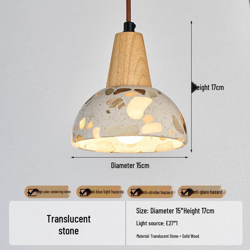 Japanese Wabi-Sabi Yellow Travertine Pendant Light, Retro Mid-Century Style for Bedroom, Homestay, or Restaurant.