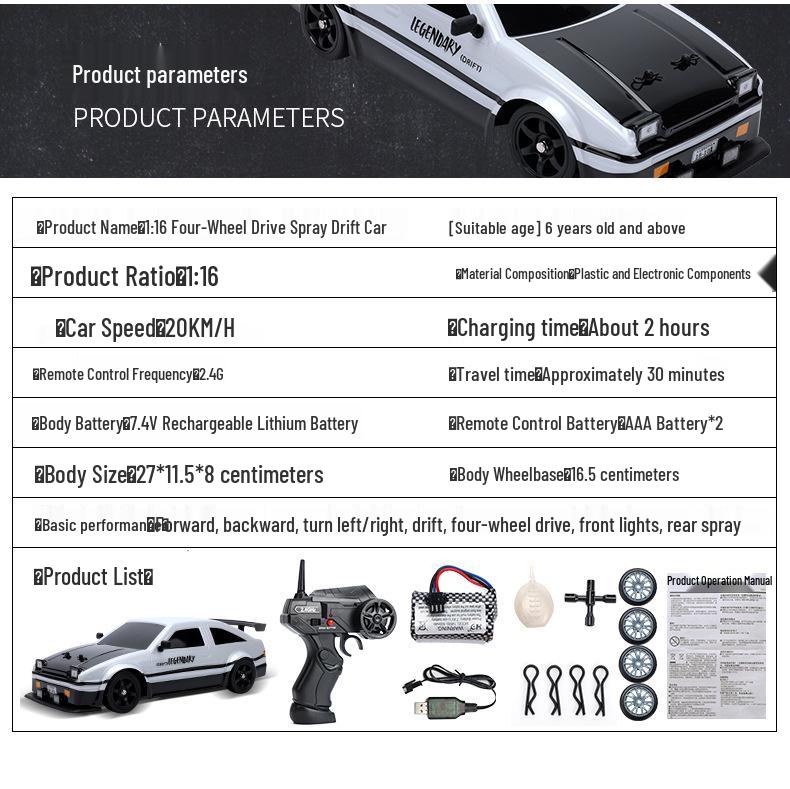 2.4G High-Speed AE86 Drift RC Car: Rechargeable Electric Four-Wheel Drive Toy for Boys and Children