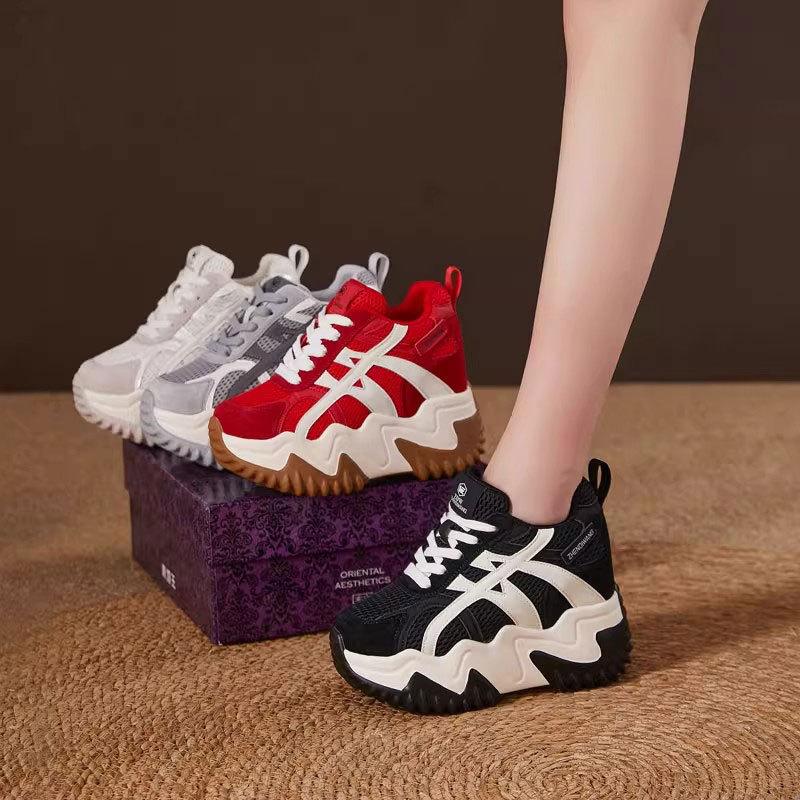 Small man inner height increase 10cm father shoes women's 2025 autumn new mesh Forrest Gump shoes leather casual shoes children