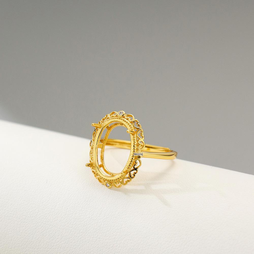 S925 Gold-Plated Sterling Silver Adjustable Oval Ring Setting - Exquisite Fashion Luxury