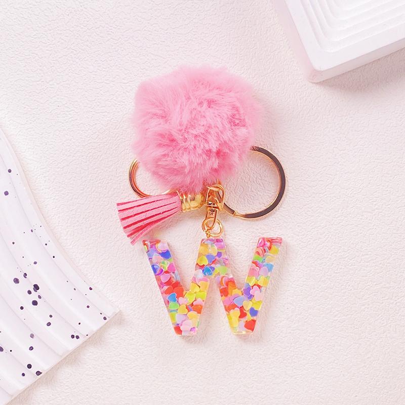 

1 шт. Брелок Разноцветный A-Z Подарок Кисточка Аксессуар для ключей Сплав Пушистый Брелок Подвеска с инициалом Для сумок Рюкзаков Блестки W розовый