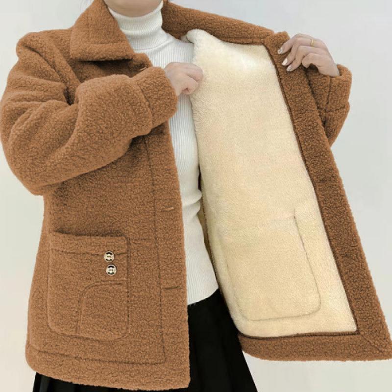 

Chic Autumn/Winter Square Neck Coat for Middle-Aged & Elderly Women 5XL світло-коричневого кольору