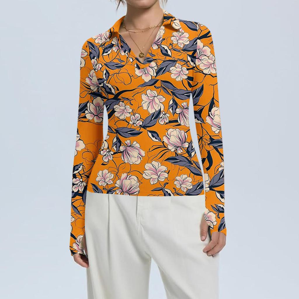 Women's Fashion Casual Print V-Neck Long Sleeve Button-Down Top