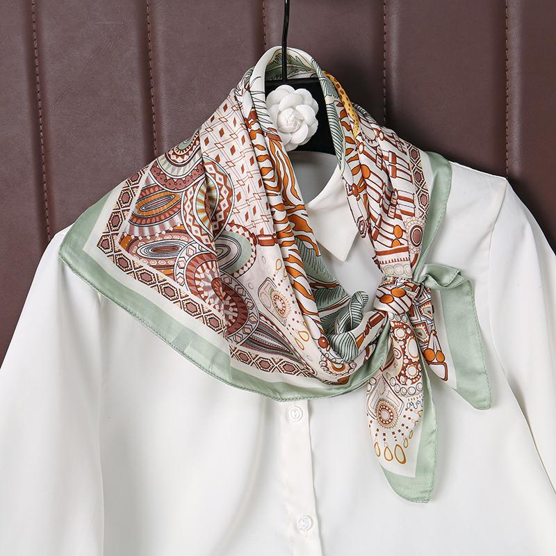 Luxury Brand Silk Square Plaid Scarf Women Satin Neck Hair Tie Band Soft work neckerchife  NEW Hijab Head Female Foulard