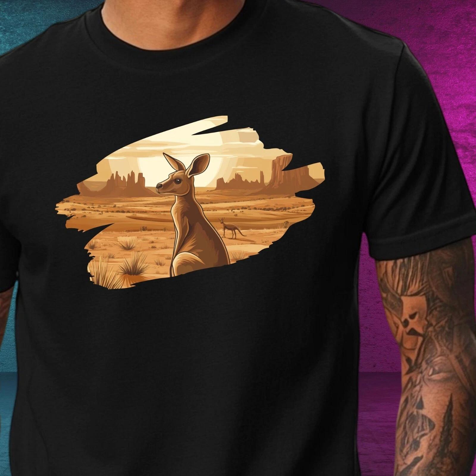 T-Shirt Herren Känguru Wüstenlandschaft Motiv Baumwolle Größe XS bis 5XL M