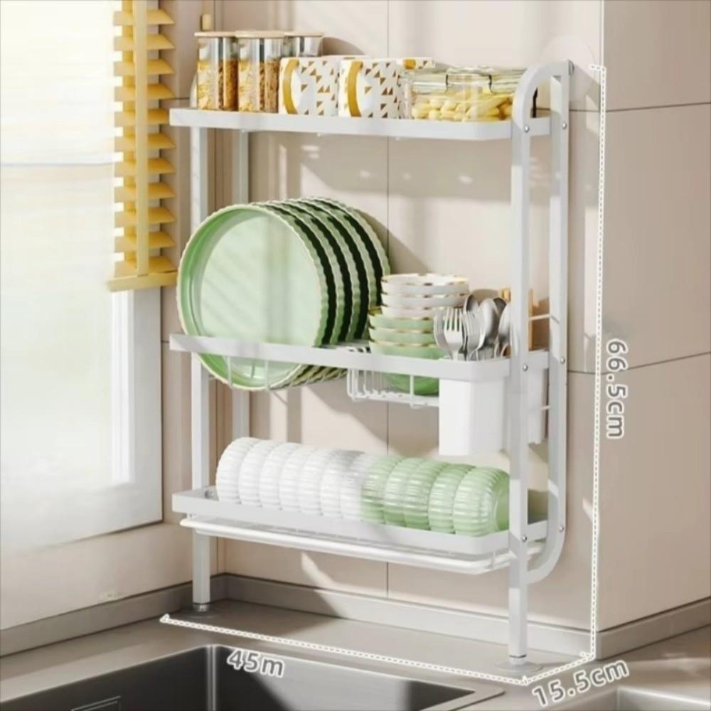 Space Saving Dish Drainer with Drain Tray Dinnerware Storage Rack Durable Kitchen Rack