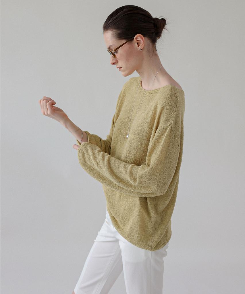 Keullaepeu Linen Boucle Boat Neck Knit_Olive