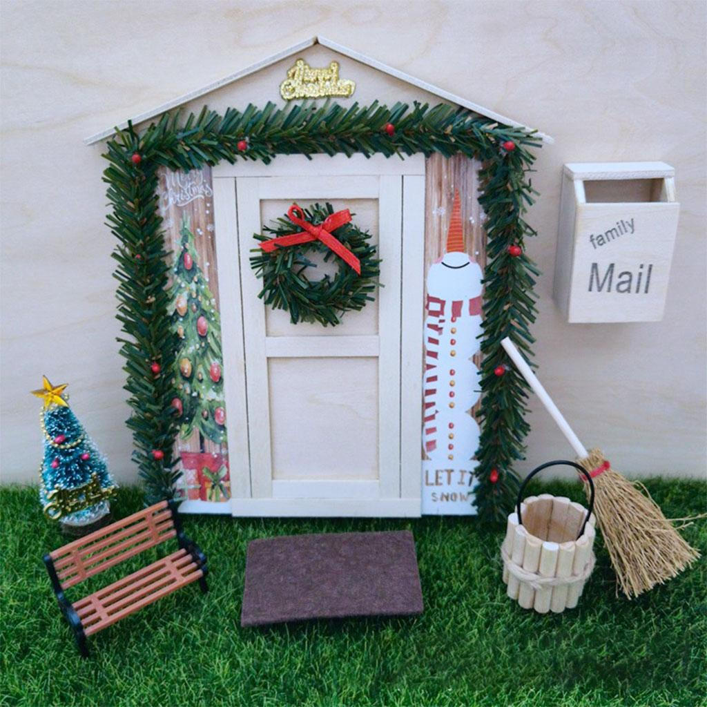Christmas Door Mailbox Wooden Garland Broom Bucket Miniature Festive 1/12 crafts Toys