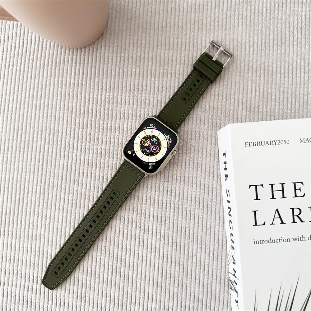 

Ремешок из искусственной кожи + силиконовый ремешок, совместимый с ремешками Apple Watch серии 9, 8, 7, 6, 5, 4, 3, 2, 1 Ultra SE для iWatch, ремешок 49 мм, 45 мм, 44 мм, 42 мм, 41 мм, 40 мм, 38 мм 42/44/45/49MM