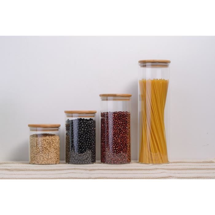 Lot de 4 Bocaux Pots de Rangement Alimentaire Conservation en Verre Borosilicate avec Couvercle Hermétique