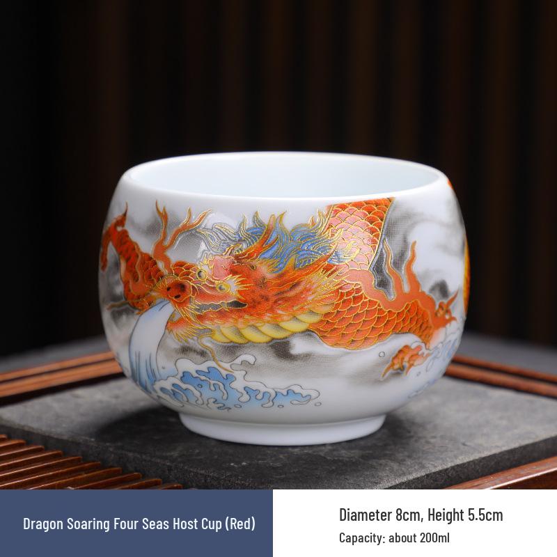 Jingdezhen Green Dragon Tea Set: Enamel Fluorescent Zen Meditation Cup