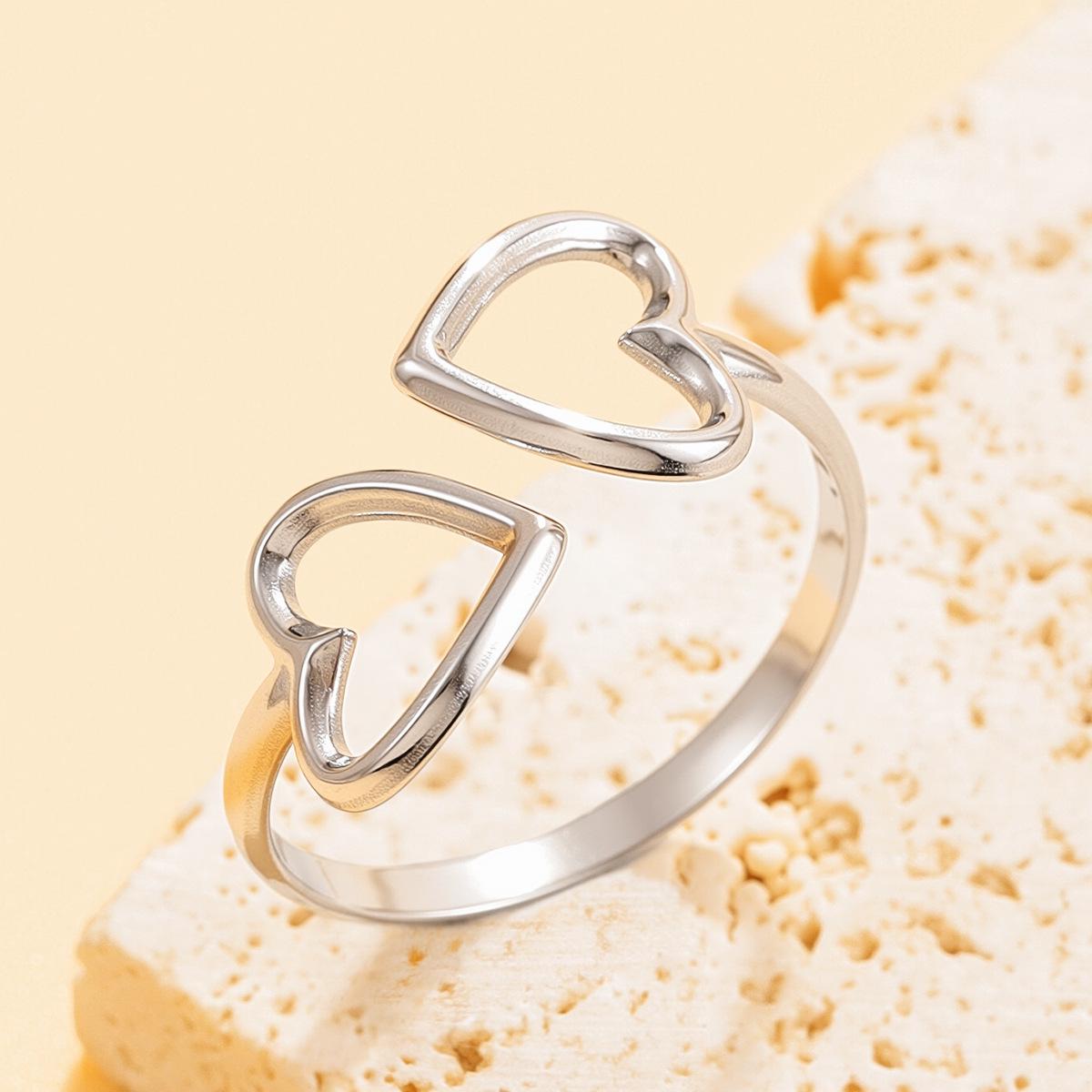 Sweet Fairy Heart-Shaped Adjustable Stainless Steel Ring - Perfect Gift for Girlfriend