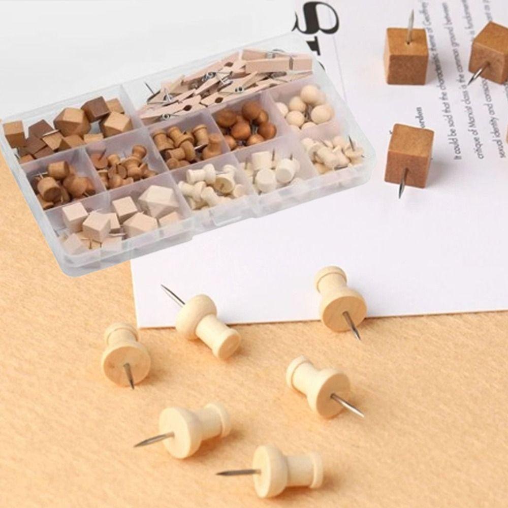 114Pcs Decorative Drawing Thumb Tacks Various Style Cork Board Thumbtack Wood Push Pins  Office