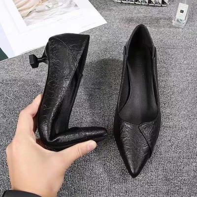 Fashion Soft Pu Leather Pumps Shallow Fashion Women Middle Heels 3/5cm Shoes Black Pointed Toe Women Pumps Show Thin Female Office Shoe