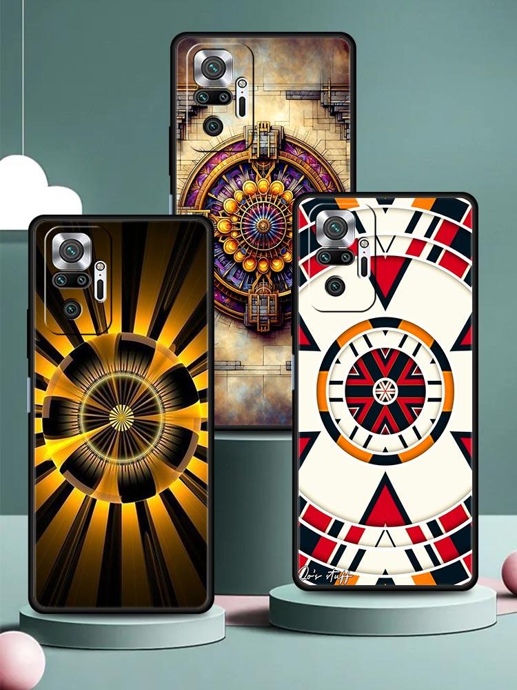 Retro Circular Totem Design Phone Case Cover for Redmi 14C 10C Note 15 14 13 12 10 11 K40 Pro Plus 5G Shockproof Soft TPU Shell
