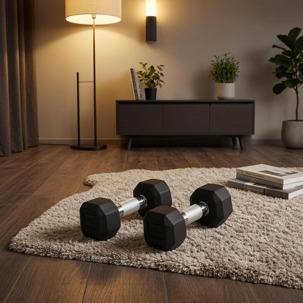 2 Pieces Rubber Coated Hex Dumbbell NonRolling Cast Iron NonSlip for Home Gym, FullBody