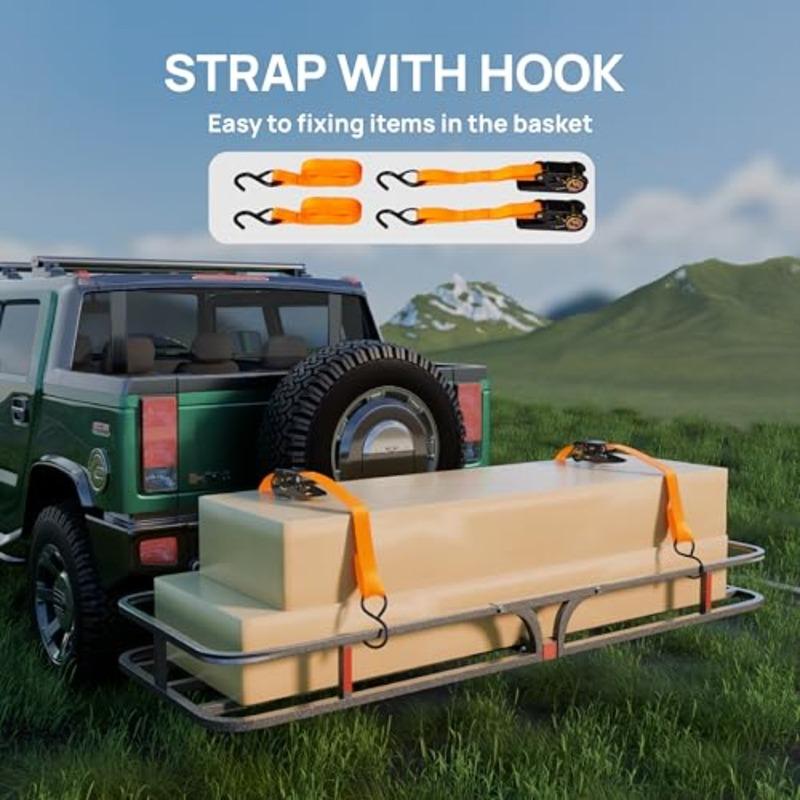 54''X 19''X5.5'' Hitch Mount Cargo Carrier Basket with Stabilizer and Straps 500 LBS Capacity Rear Luggage Rack Basket Fits Sed