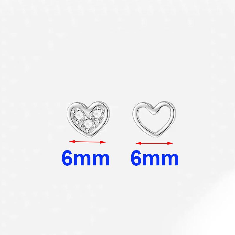 Real 925 Silver Zircon Hollow Heart Mini Stud Earrings For Women Trendy Fine Jewelry Small Niche Luxury Accessories