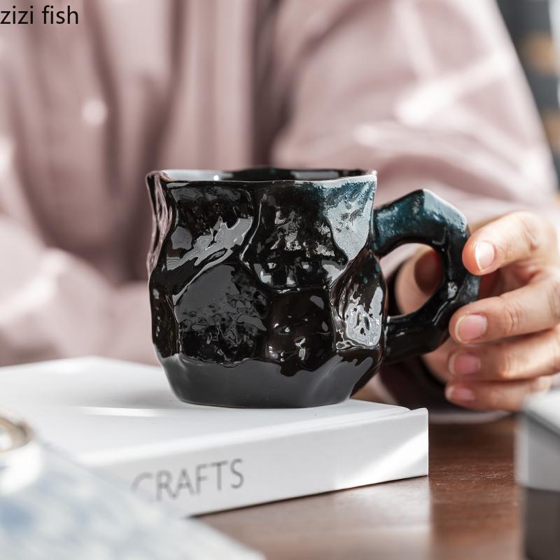 Coarse Pottery Coffee Cup Vintage Ceramic Mug with Disc Artistic Water Cup Oatmeal Breakfast Cups Milk Mug Afternoon Tea Cups
