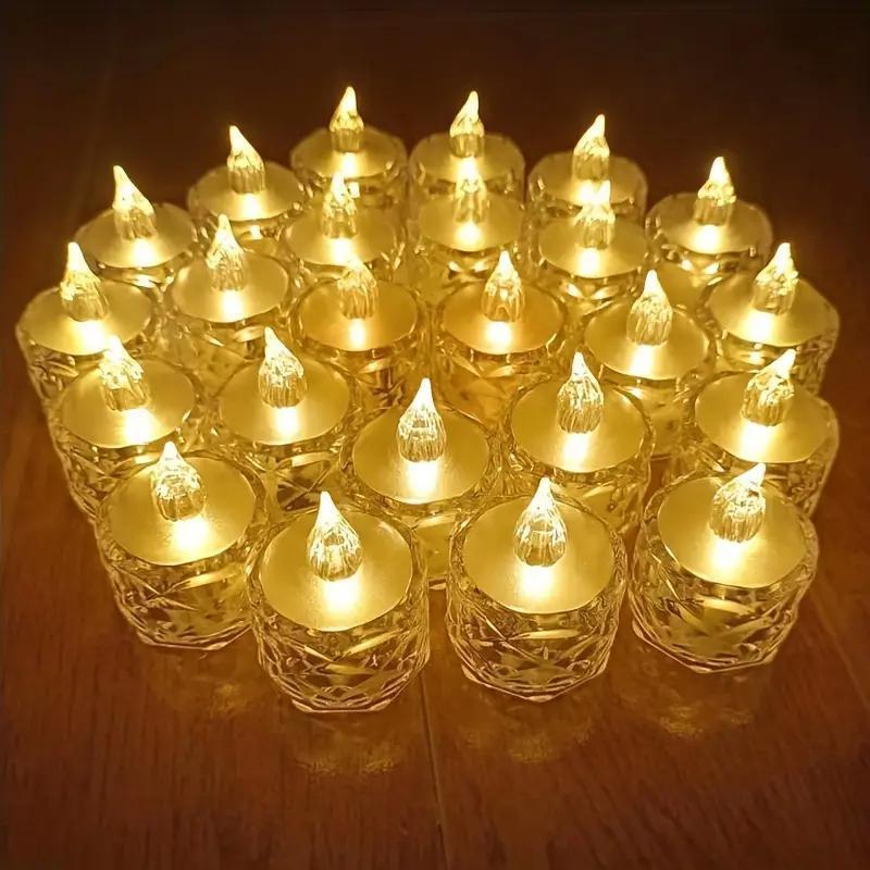 24 Pcs Patterned Flameless Candle Lights, LED Electronic Simulation Flameless Candle Lights, Tea Lights, Suitable for Birthdays, Weddings, Parties