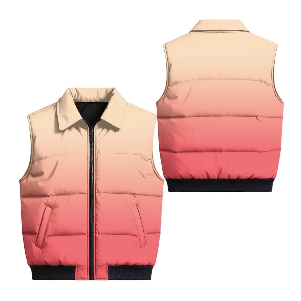 Men's Casual Loose Fit Padded Vest Zip Front Lapel Collar with Pockets Gradient Print Sleeveless Jacket