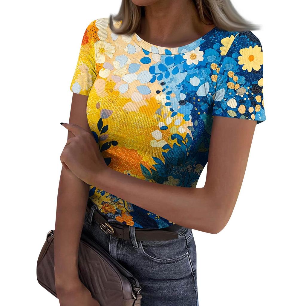 Ladies Slim Bottom T-shirt Fashion Casual Round Neck Pullover Short Sleeve Top