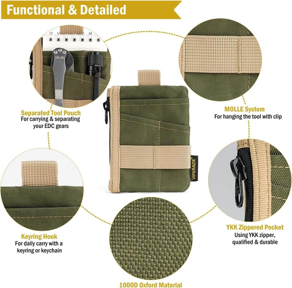 VIPERADE VE28 EDC 500D Compact EDC Pocket Organizer with Molle Expandable Tool Storage Small Coin Card and Swiss Army Knife Pocket Pouch 6-in-1 Pouch,