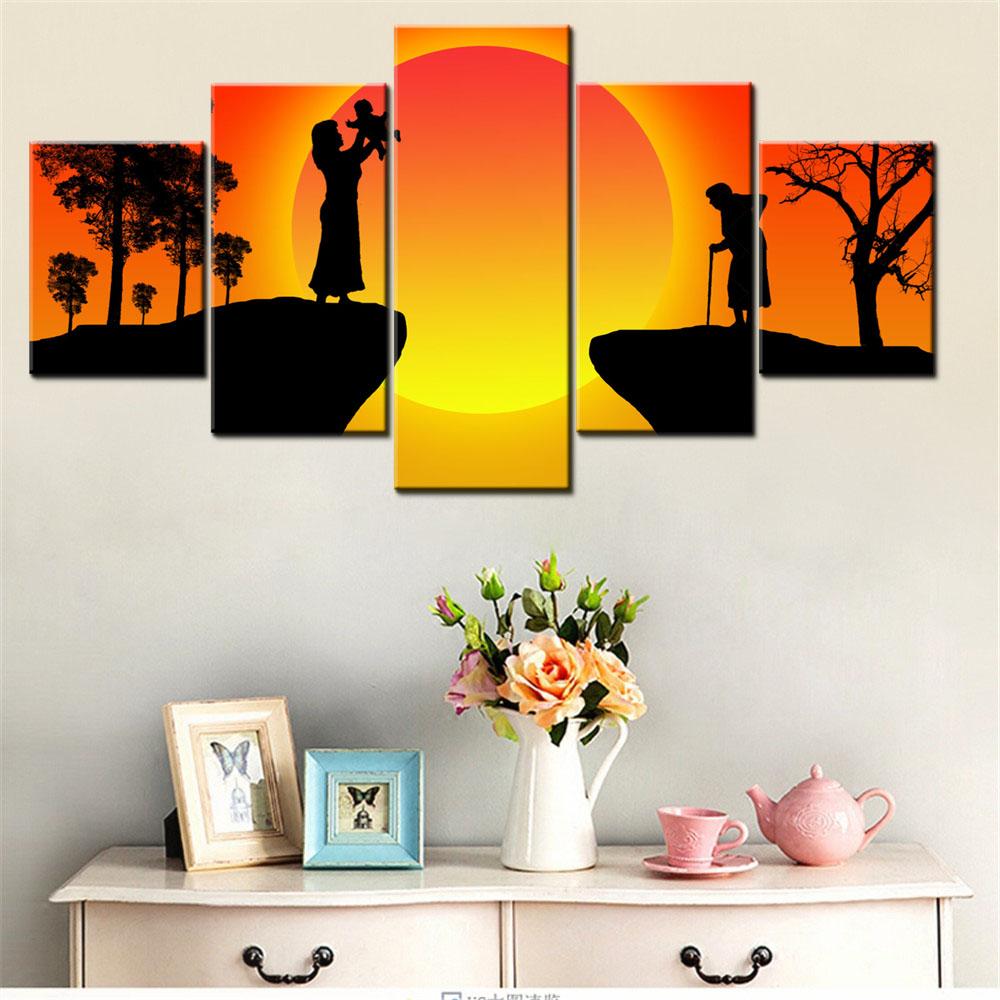 

5 Pieces Canvas Wall Arts Poster Painting Silhouettes Of Life s Journey At Sunset Wallpaper Home Decor Living Room Mural Artwork 20X35 20X45 20X55CM