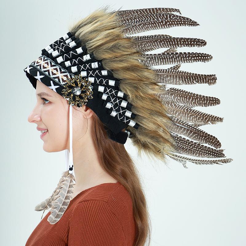 Comfortable Soft Native American Style Indian Feather Headband Headdress Halloween Accessories Customizable Color Size