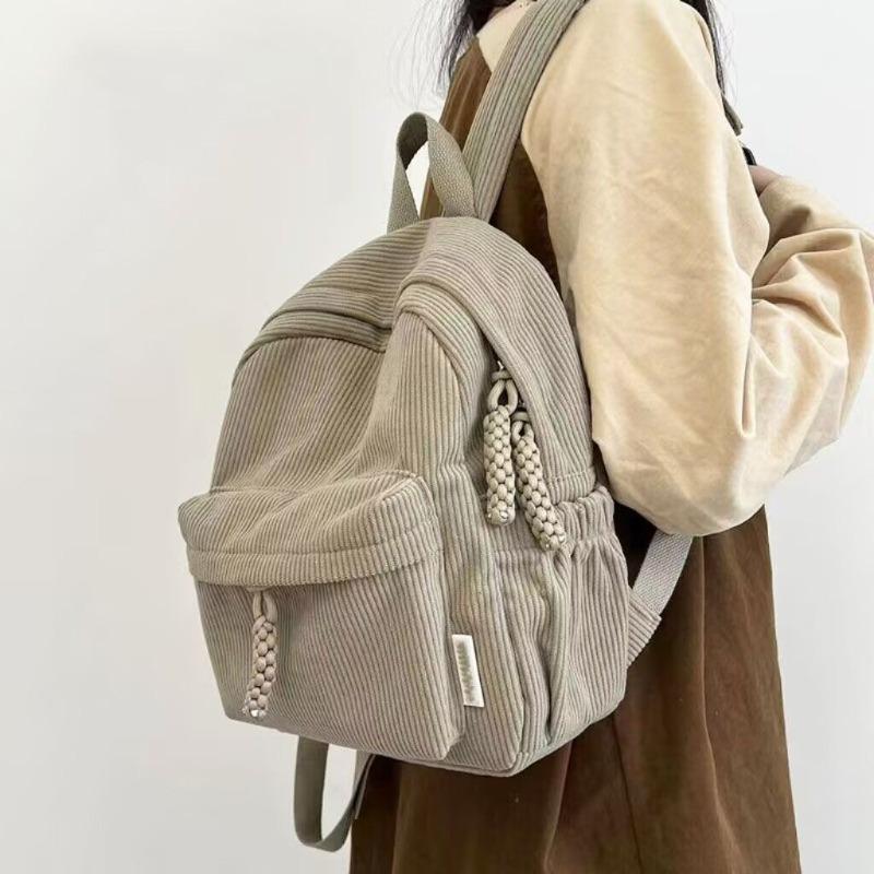 Corduroy Backpack for Women Large Capacity School Backpack Casual College Bookbag Lightweight Travel Daypack with Multi Pockets