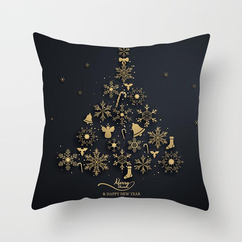 Christmas decoration cushion cover black gold elk print pillowcase sofa ornaments bedroom room home  holiday gift