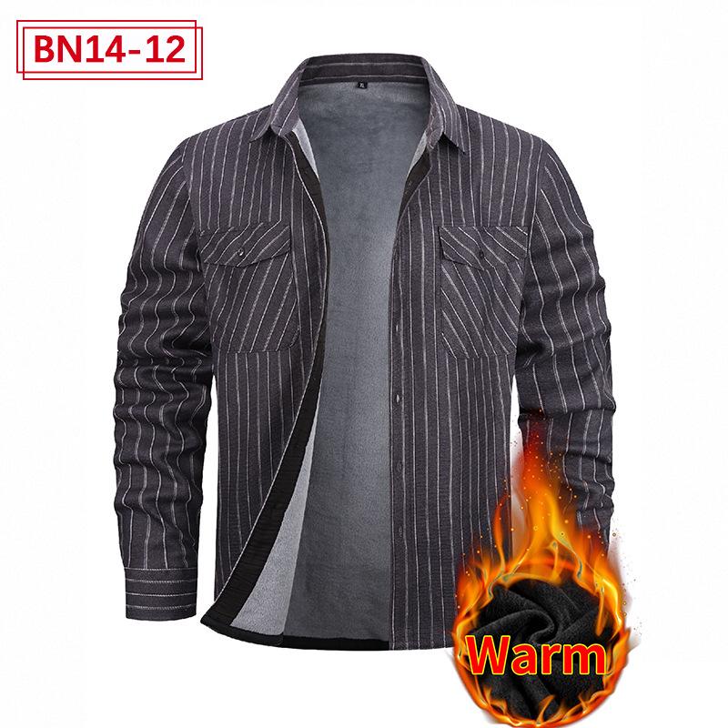 Pánská evropská a americká plus sametová silná teplá košile s dlouhým rukávem: Podzim zima