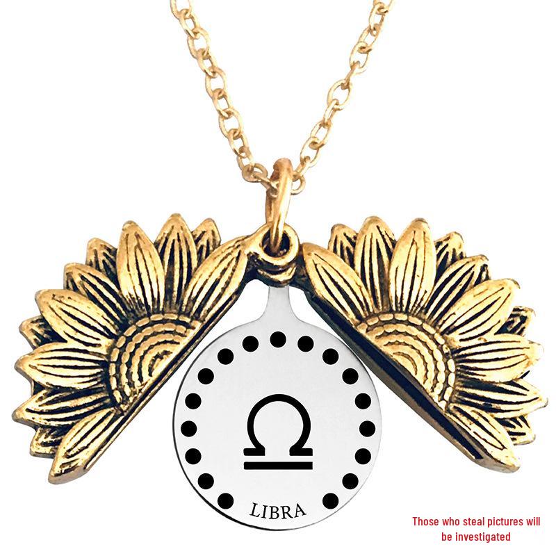 Twelve Constellations Sunflower Titanium Steel Pendant Necklace - European & American Holiday Gift