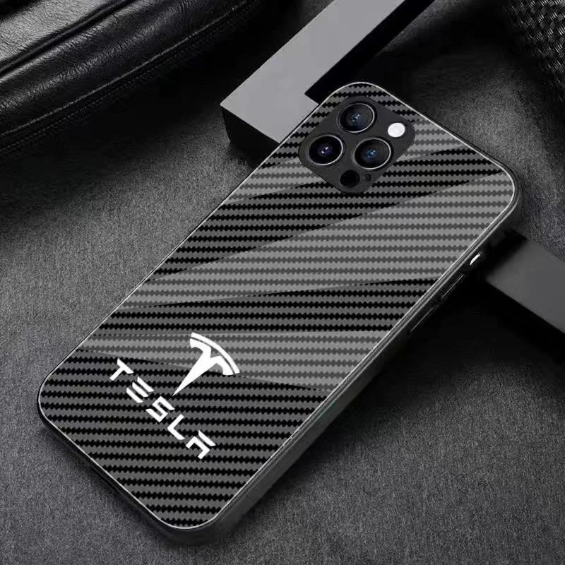 AMK1 Carbon Fibre Pattern For Tesla Phone Case for iPhone 16 Pro 11 12 Mini 13 14 Pro 15 Pro Max 7 8 Plus XR XS MAX Cover Shell