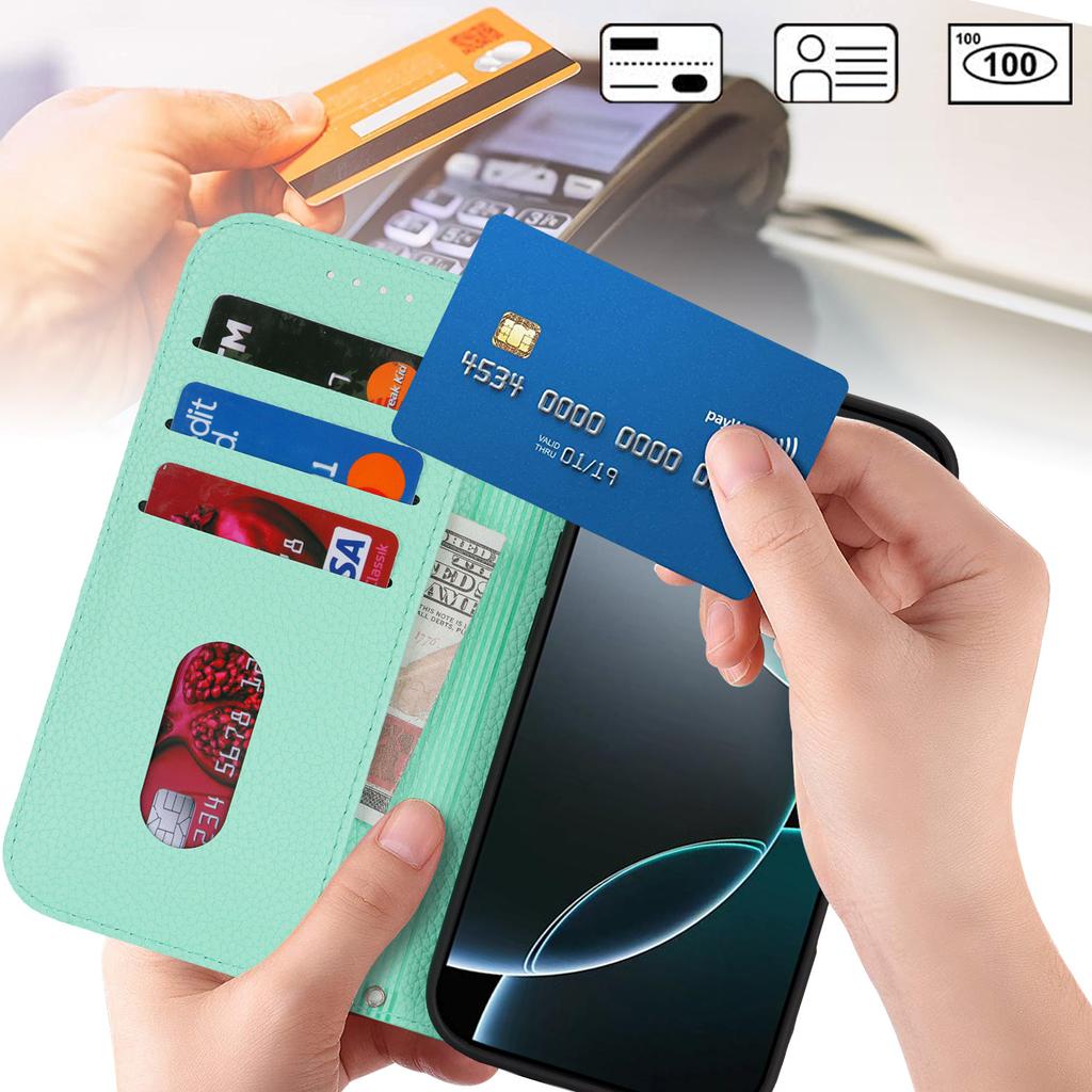 Applicable to iPhone16 mobile phone leather case 17Pro lychee pattern flip magnetic card holder portable rope 14plus