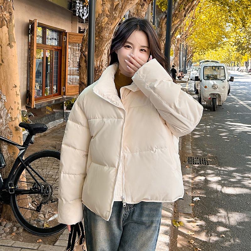 Winter new small cotton-padded women's clothing hem drawstring stand-up collar cotton-padded jacket small loose cotton-padded jacket