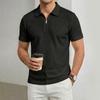 Men's New High-End Nylon Stretch Lapel Zipper Short Sleeve Plaid Casual Sports Golf Shirt