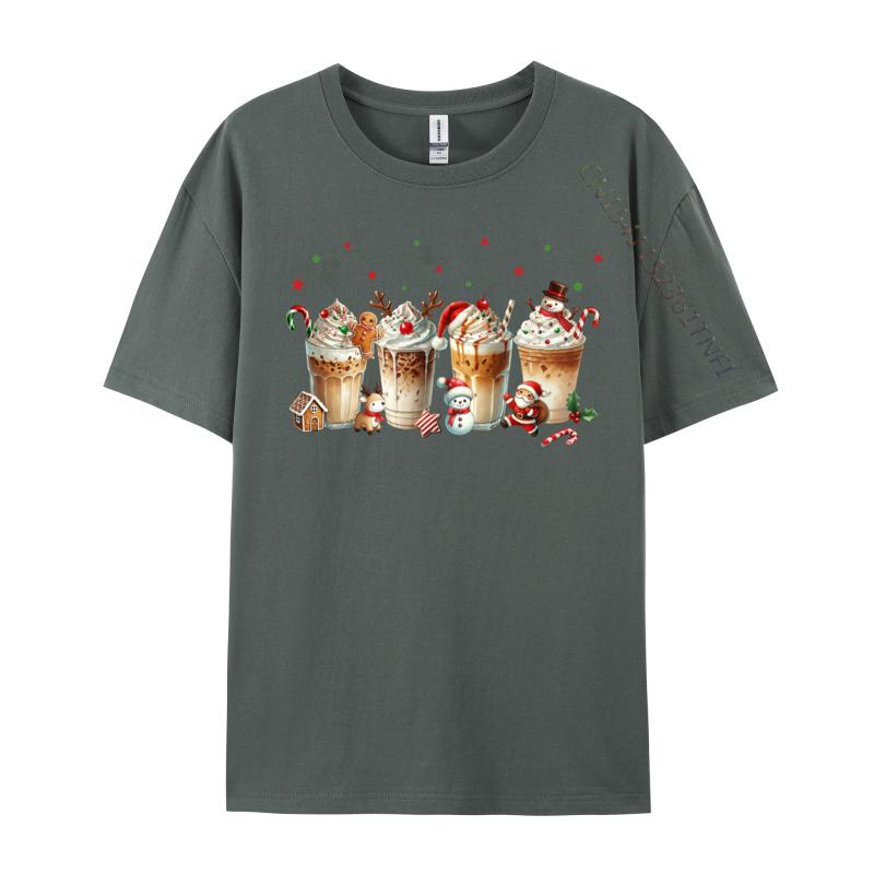 Merry Christmas Coffee Cups Latte Cozy Winter Drink Pajamas Tshirts Cotton Tee For Unisex Printing Shirt Newest Tshirts