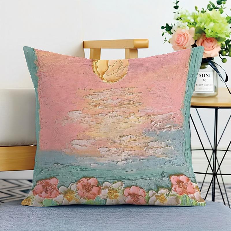 Ins Style Oil Painting Print Decorative Pillowcase Bedroom Living Room Square Cushion Pillowcase