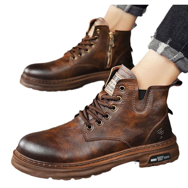 Herren Retro Britischer Stil Martin Stiefel – Herbst Winter 2024 High-Top Mit Samt Gefüttert Mode Freizeit Schuhe