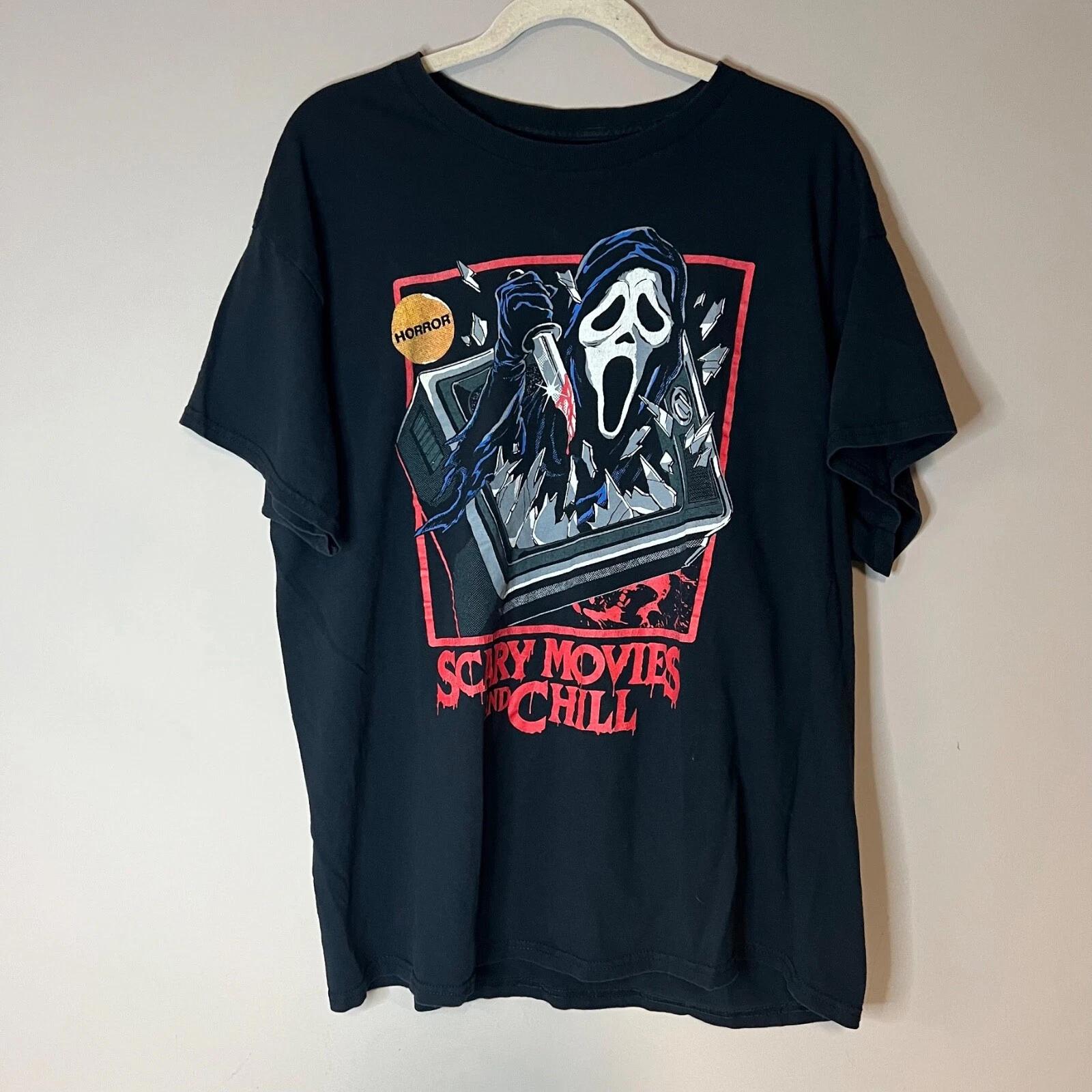 Ghost Face Scream Scary Movies & Chill Graphic T-Shirt Horror Adult XL S