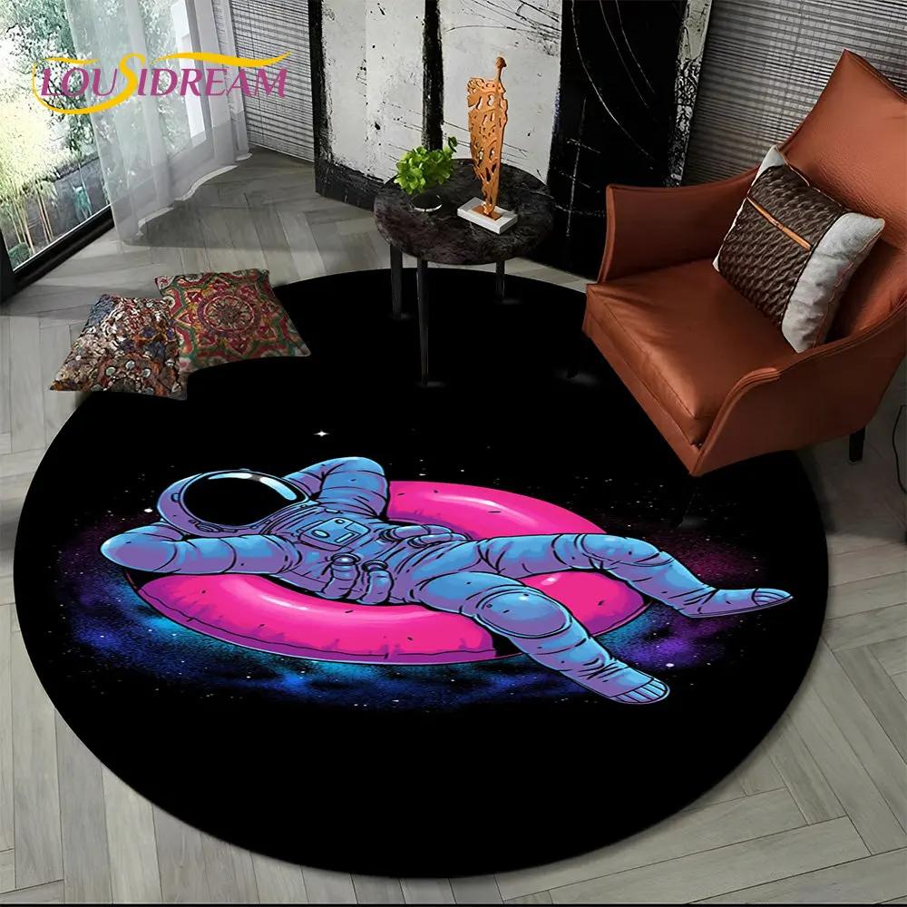 3D Astronaut Space Cartoon Round Area Rug,Carpet Rug for Living Room Children's Bedroom Sofa Playroom Decor,Non slip Floor Mat