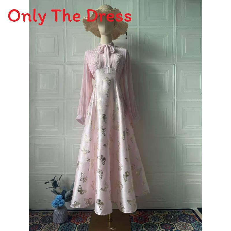 Polyester Spliced Long Dress With Sparkling Rhinestones For Elegant Evening Wear