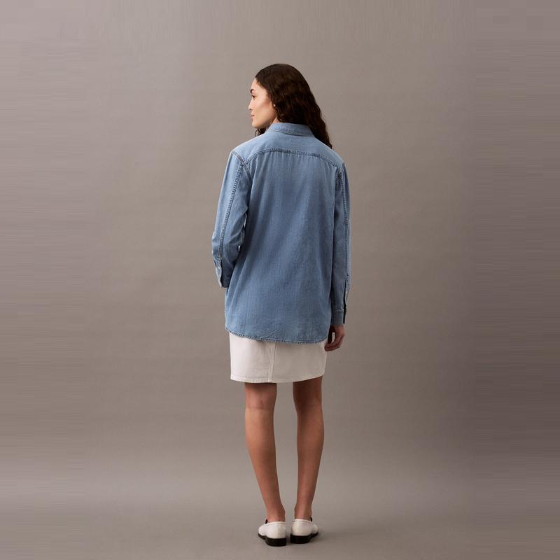 Calvin Klein American Vintage Loose Fit Cotton Denim Shirt Women Shirts Light-Blue 47B981G