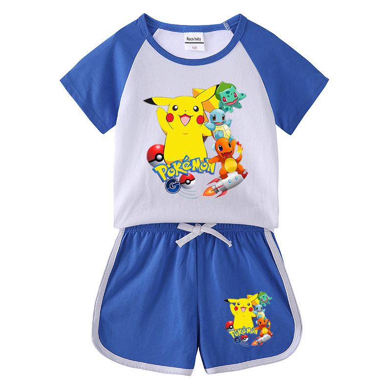 Pikachu Kids' Summer 2023 Short Sleeve T-shirt & Shorts Two-Piece Set