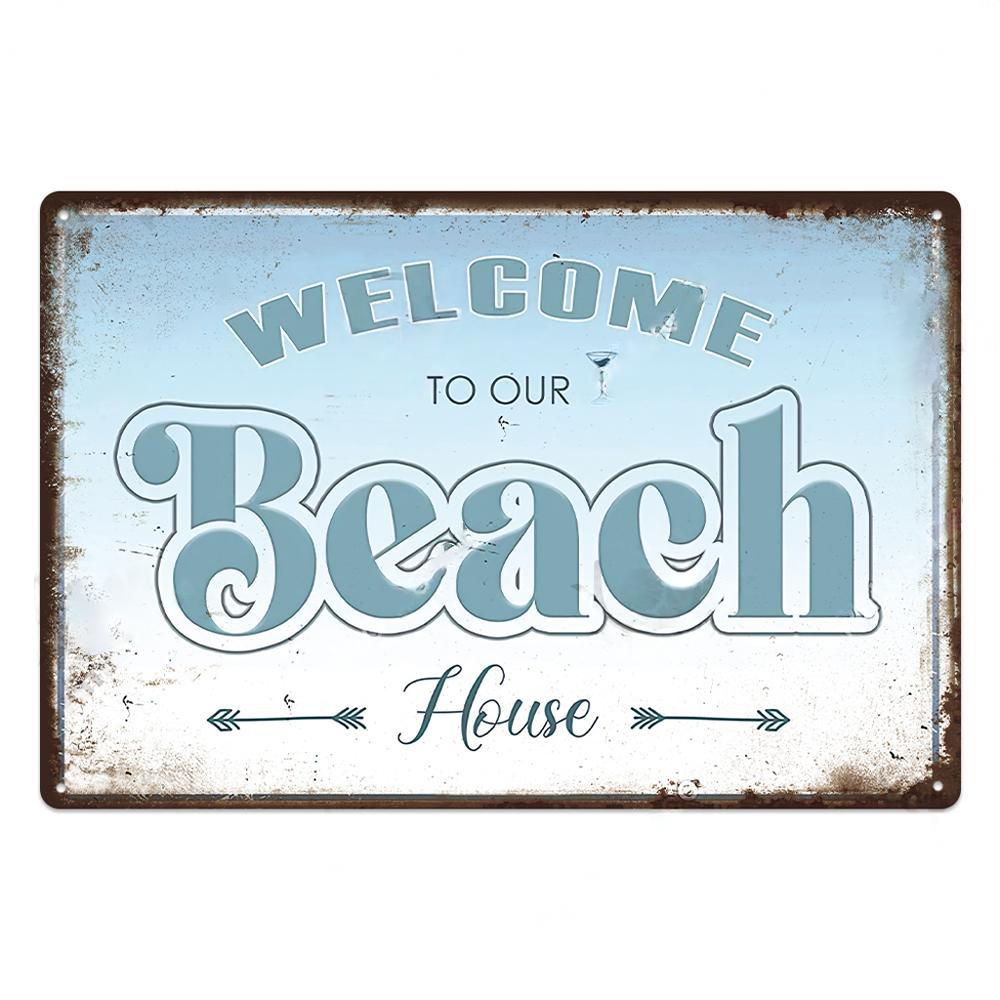 Summer Beach Decor Vintage Metal Tin Signs Plaque Metal Plate Retro Posters Wall Art Decor Seaside